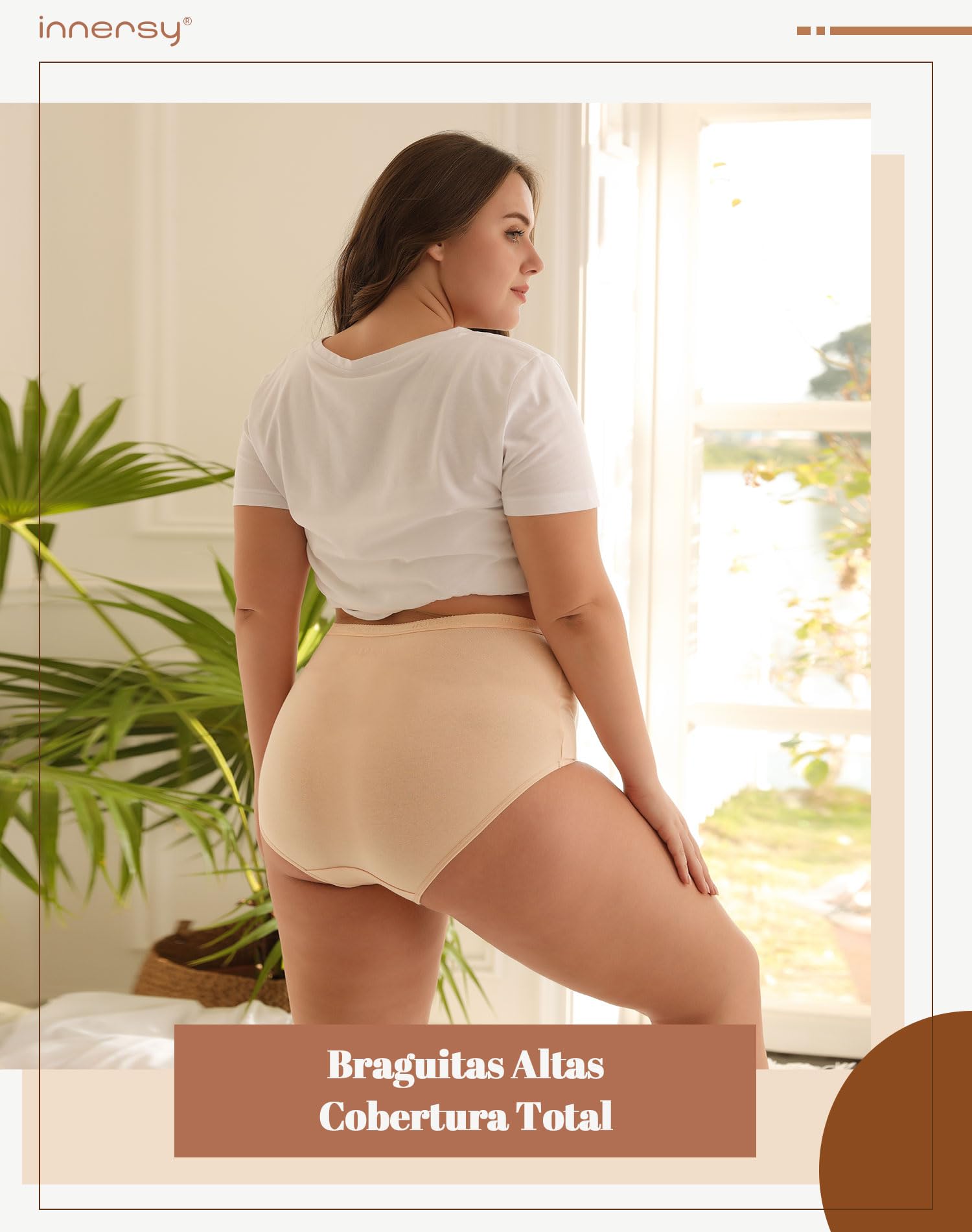 INNERSY Bragas Tallas Grandes Mujer Algodón Cintura Altas Ropa Interior Pack de 5