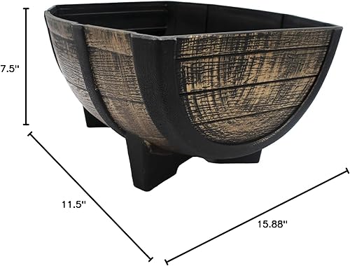 Miniatura 7 de The HC Companies Maceta de barril de whisky, maceta con acabado de madera sintética, macetas decorativas para jardín, macetas de resina para