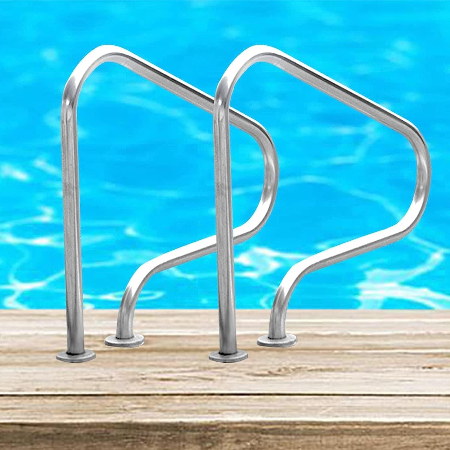 MSHGSKU Pool Handrails, 304 Stainless Steel Pool Hand Grab Rail for Indoor and Outdoor Swimming Pools, Easy to Install (2pcs) ()