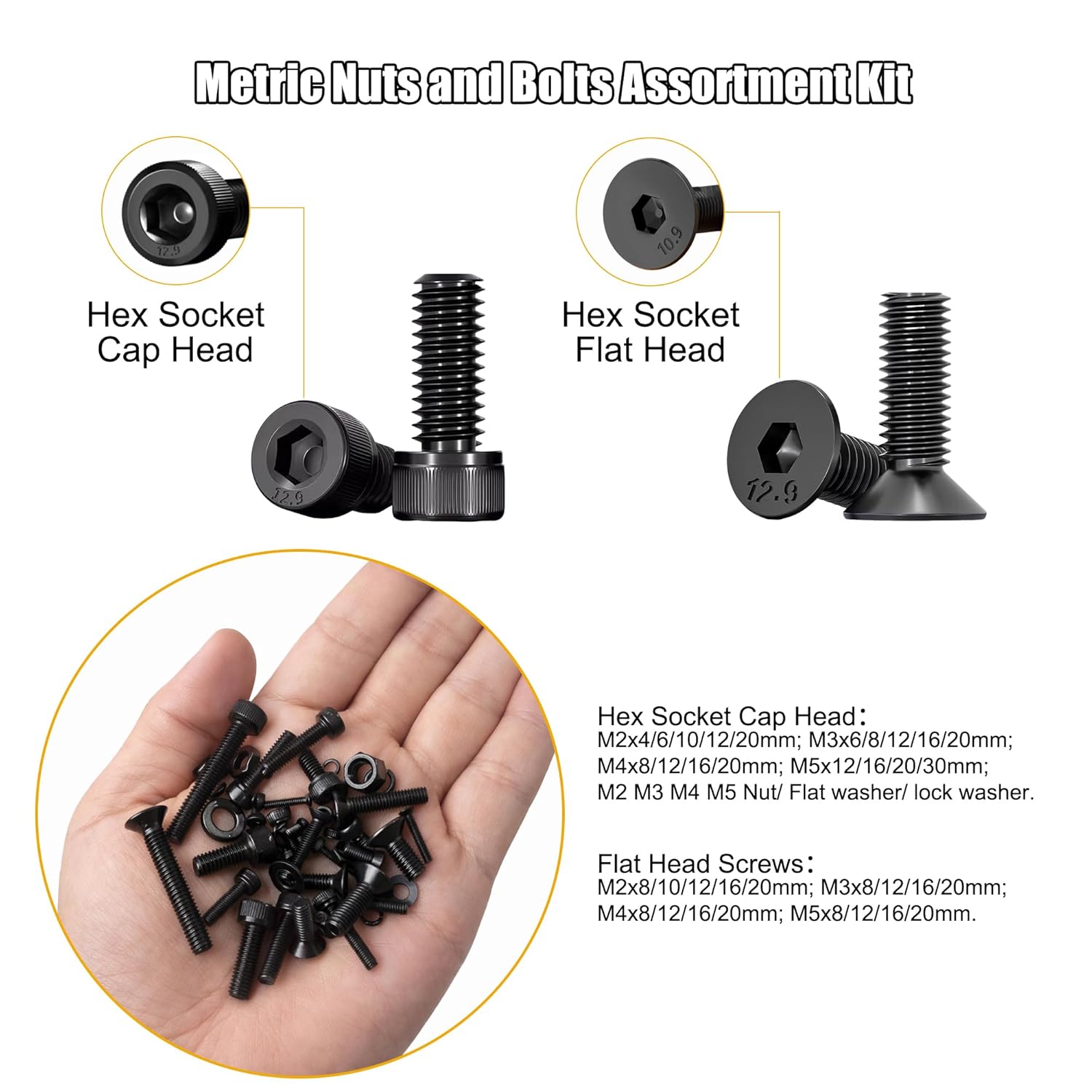 ZTF 4005pcs Metric Screw Assortment M2 M3 M4 M5 Hex Cap Head & Flat Head Screws, Metric Nuts and Bolts Assortment Kit with Washers & Wrench – Assorted Screws for DIY, Electronics, 3D Printers