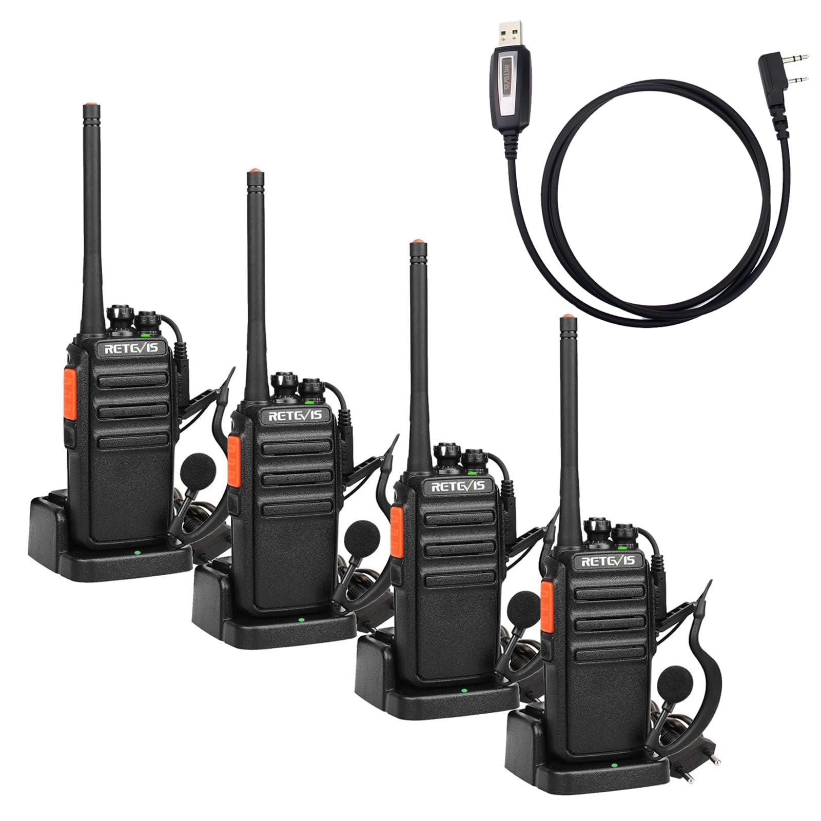 Retevis RT24 Walkie-Talkie Professionali e Cavo USB di Programmazione, PMR446 Licenza-Libero, CTCSS/DCS, Ricetrasmettitore Lunga Distanza con Auricolare