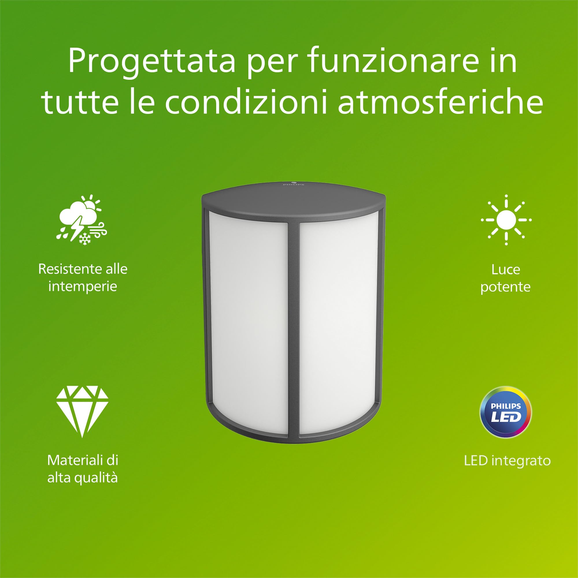 Philips Stock Applique LED, Lampada da Esterno, 5,5 W, 700 lm, Luce Bianca Calda 2.700 K, Resistente a Intemperie IP44, LED Integrato, Durevole, Alluminio, Grigio Antracite