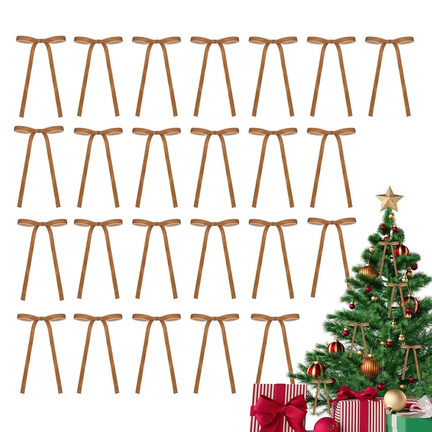 Christmas Red Velvet Bow 24pcs - 5 x 7 Inch Wedding Vintage Ribbon Gift for Garland, Door, Indoor and Outdoor Decoration, Christmas Tree (Brown)