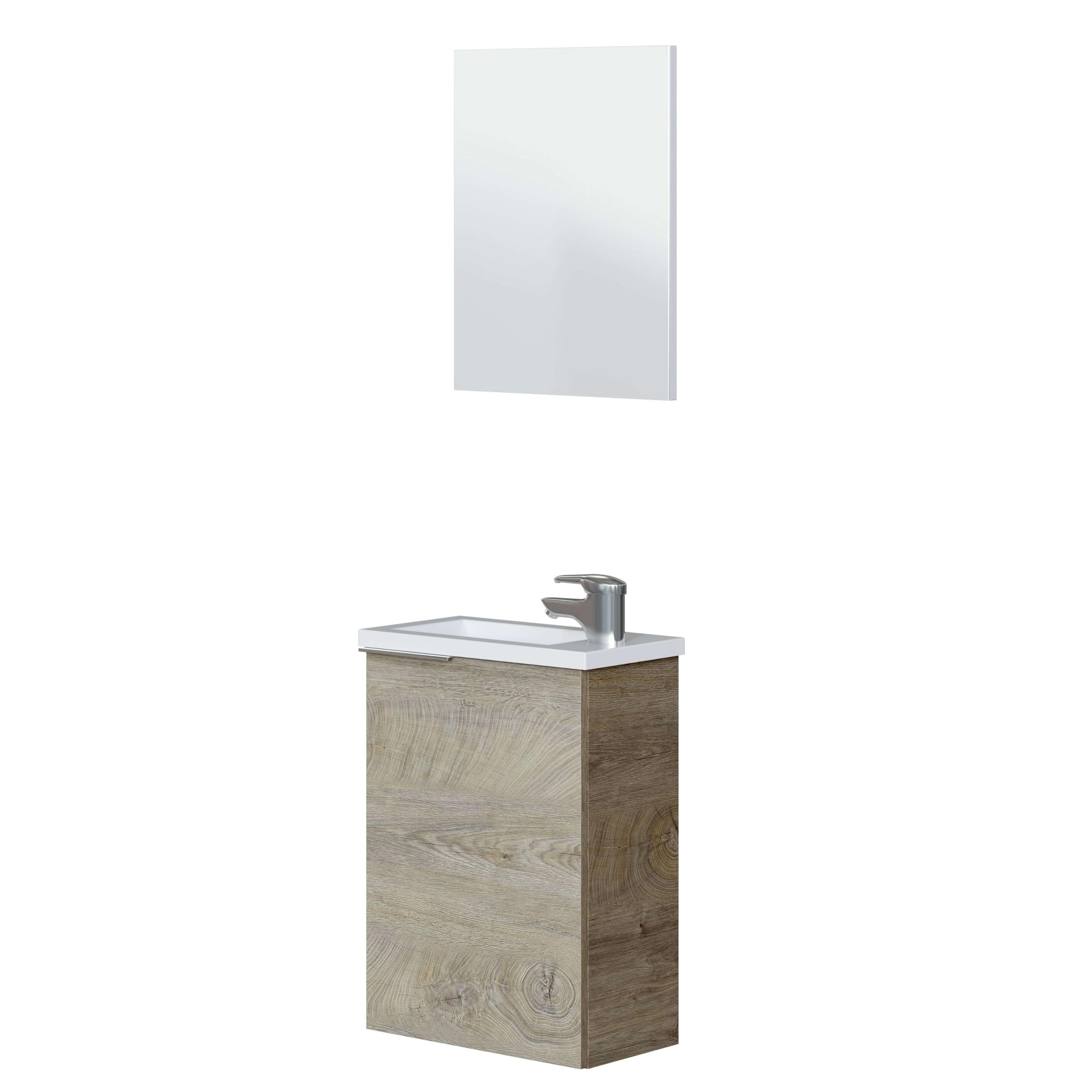 ARKITMOBEL Mueble de Baño Suspendido Compact con Lavabo y Espejo | Ideal para Aseos Pequeños y Espacios Reducidos | Color Roble Alaska | 40 cm (Ancho) x 22 cm (Fondo)