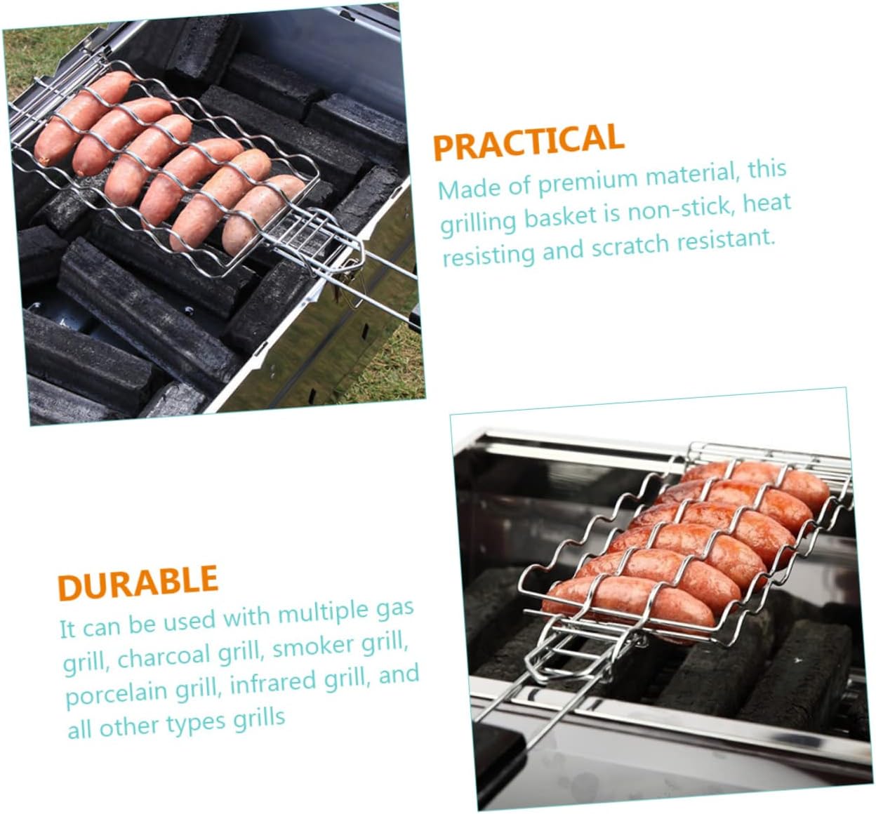 YARNOW BBQ Grill Mesh Rack Durable Sausage Barbecue Tool for Even Heating for Home and Picnic Grilling Easy to Use Kitchen BBQ Accessory