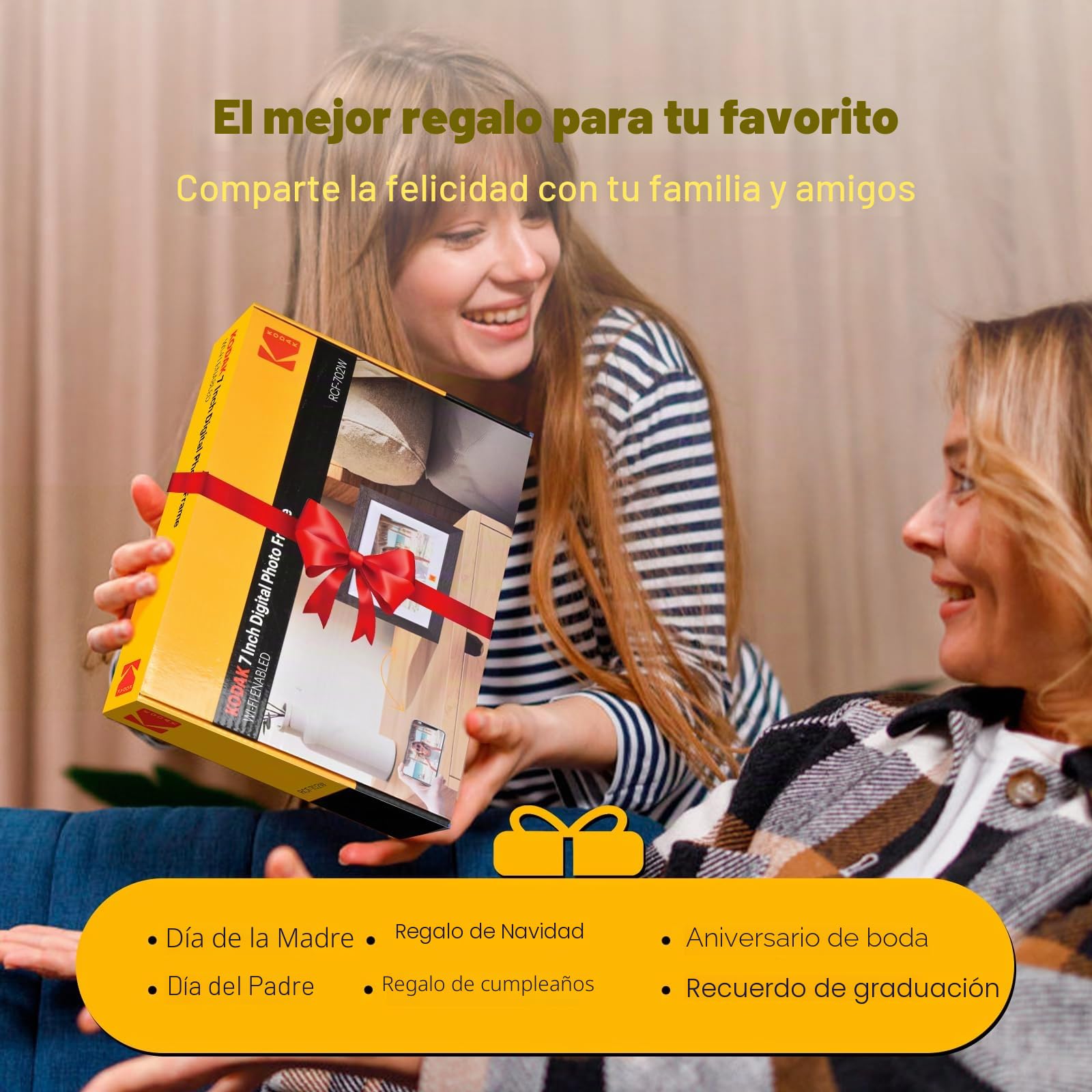 KODAK Marco de Fotos Digital, WiFi Marco Digital 7 Pulgadas, 32GB Memoria, HD IPS Pantalla Táctil, Marco Digital de Fotos, Rotación Automática, Fácil Compartir para Fotos y Vídeos via App o Tarjeta SD