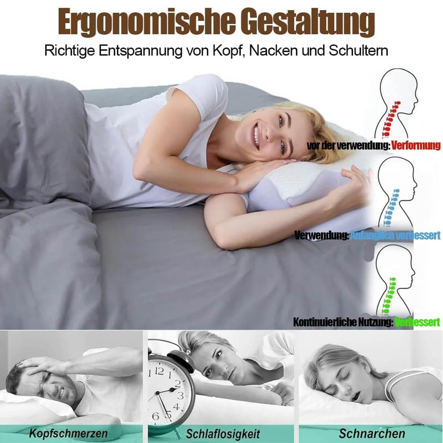 Pillowdaddy Memory Foam Nackenstützkissen Antischnarchkissen Ergonomisch Atmungsaktiv Waschbar Gray