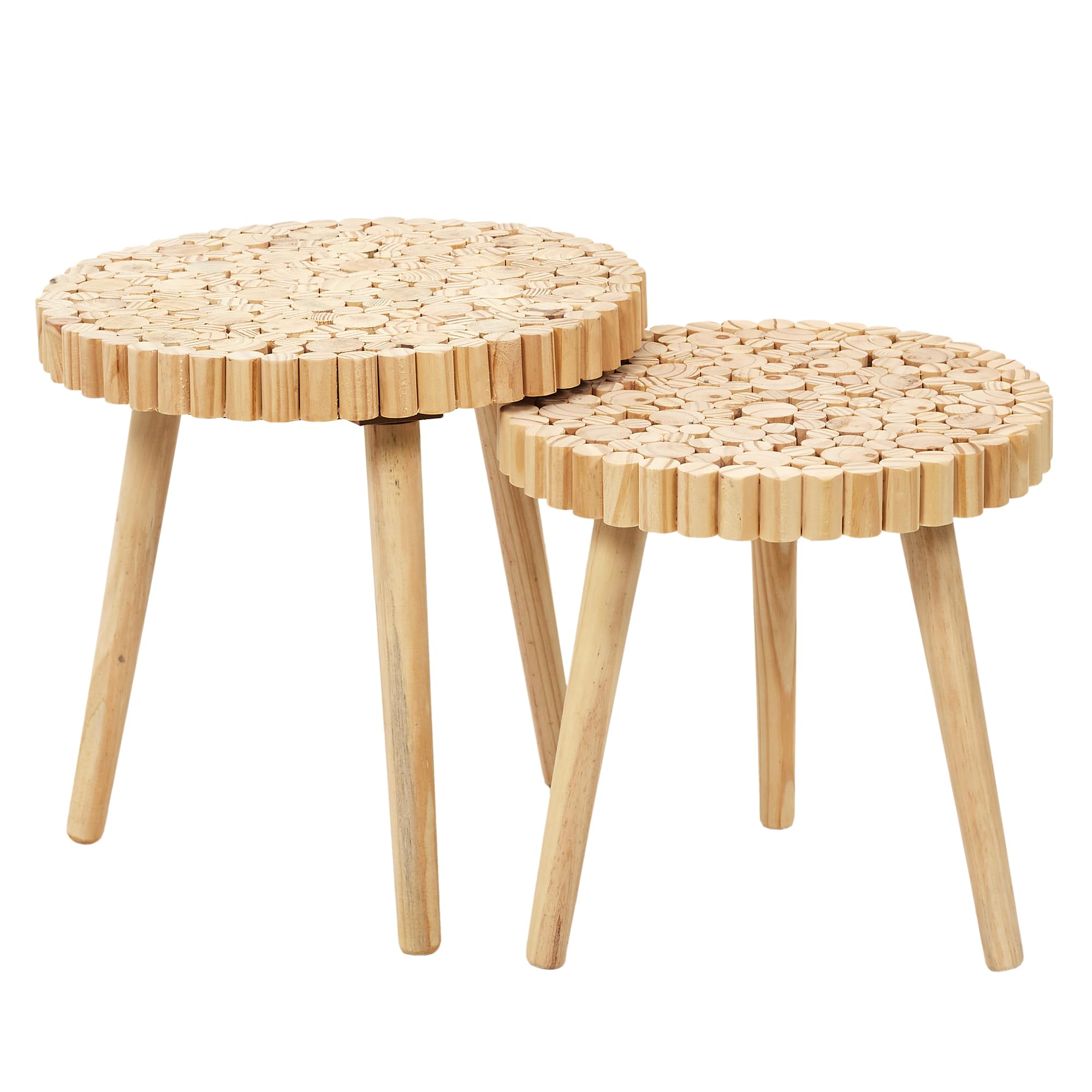 HOME DECO FACTORY Lot de 2 Tables Gigognes Rondin en Bois Design Marron | Bois, lot de 2 tables gigognes rondin, design original, salon ou salle à manger, gain de place, 40x40x40 cm, marron
