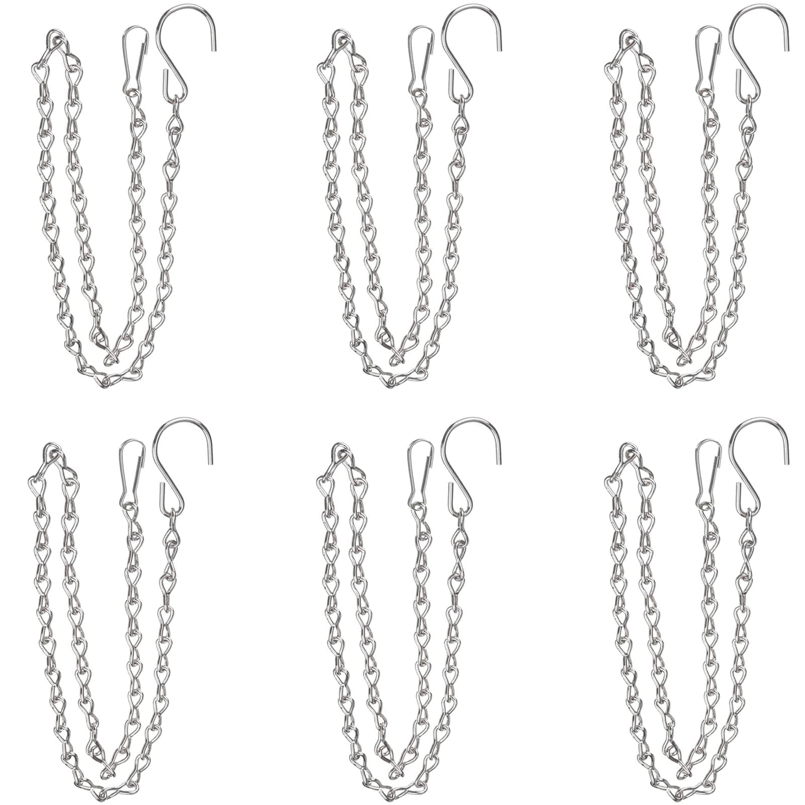 6 pcs Silver Hanging Chains, Garden Plant Hangers, for Hanging Bird Feeders, Billboards, Chalkboards, Basket, Planters, Lanterns, Wind Chimes and Decorative Ornaments Etc (Silver, 19.7in)