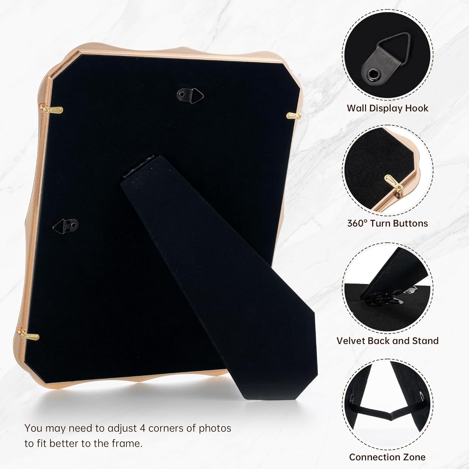 8x10 Enamel Picture Frame with HD-Tempered Glass, Display 5x7 Photo with Mat, Ornate Photo Frame with Gold Metal Edge & Velvet Back for Tabletop & Wall Mount Vertically or Horizontally Display, White