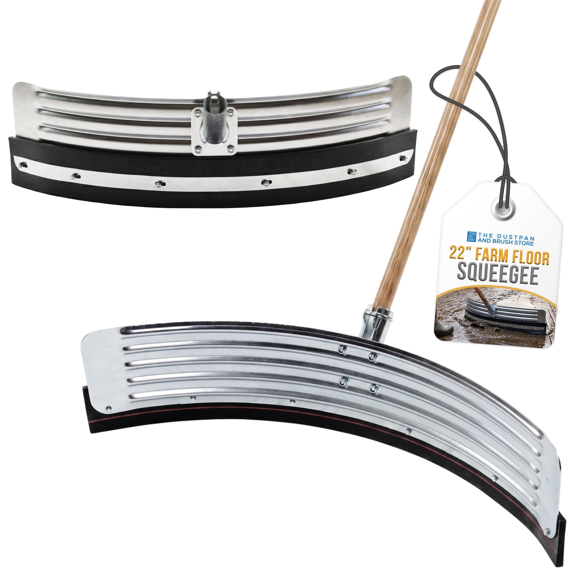 Tdbs The Dustpan And Brush Store Silver 22" Traditional Farm Floor Squeegee Scraper Metal Head With Durable Rubber Blade And Strong 4Ft Wooden Handle