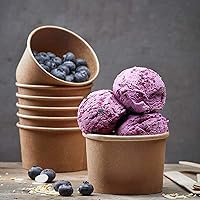 Vista 8 de Lyellfe Paquete de 100 cuencos desechables para helado, 8 onzas, cuencos de papel kraft resistentes con tapas, recipiente de sopa para postre
