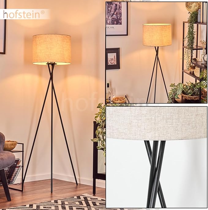 hofstein Bassagoda vloerlamp, vloerlamp van metaal/stof in zwart/beige, armatuur in modern design met ronde kap (Ø 40 cm) en voetschakelaar, hoogte 156 cm, 1 x E27, zonder gloeilamp photo 2
