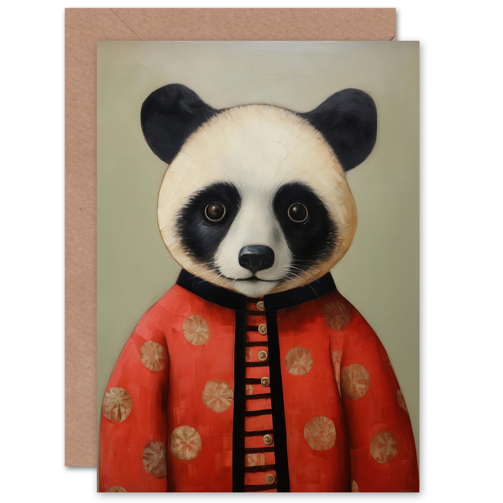 Artery8 Panda Cub in Chinese Uniform for Child Children Kids Birthday Congratulations Son Daughter Blank Art Greeting Card