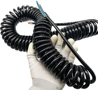 Telescopic Wire Spiral Cable, 3 Core Black Stretchable Spiral Wire 4mm Square Extend Tensile Spiral Cable Telescopic Power Spring CordStretch 2 Meter