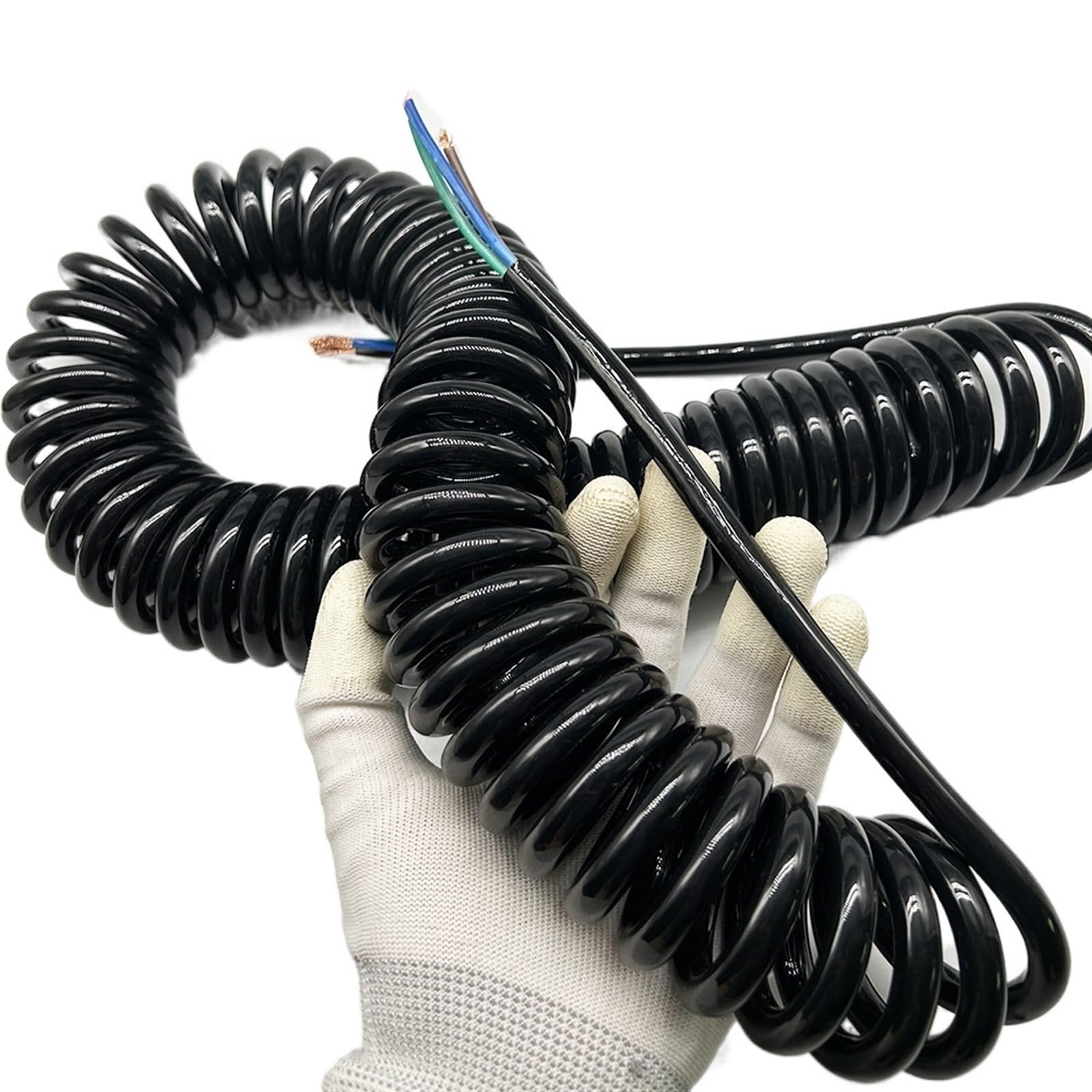 Cable flexible espiralado con muelle para enchufe, Alambre espiral de resorte estirable cuadrado de 3 núcleos y 4 mm, 1-2 metros(Stretch 2 meter)