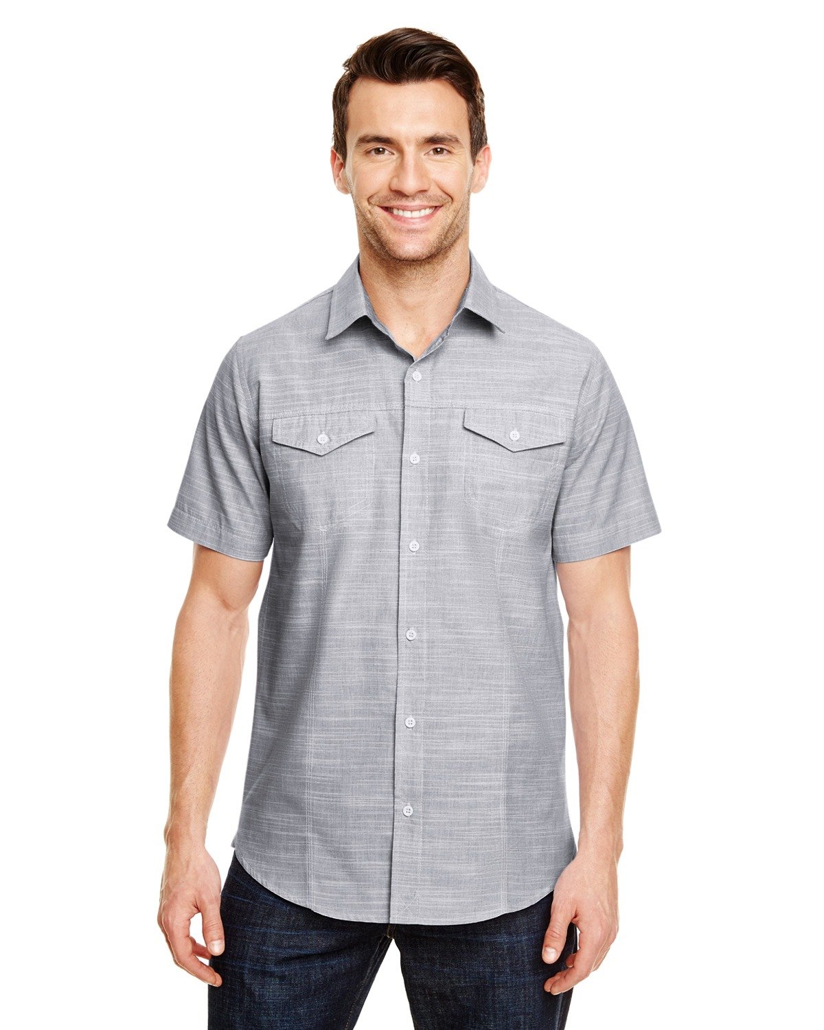 BurnsideTextured Solid Short Sleeve Shirt (B9247)
