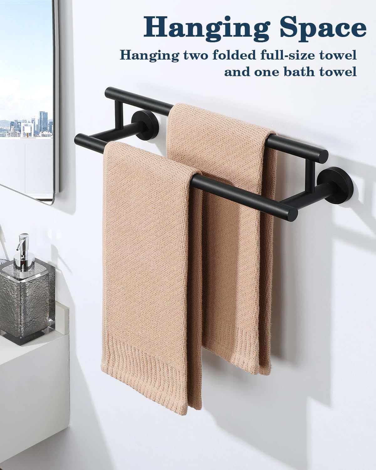 Alise Double Towel Bar Black,16" Towel Racks for Bathroom Wall Mounted,Bathroom Towel Rack SUS304 Stainless Steel Bathroom Towel Holder Quick Drying Hand Towel Holder Towel Bar for Walls - Image 6