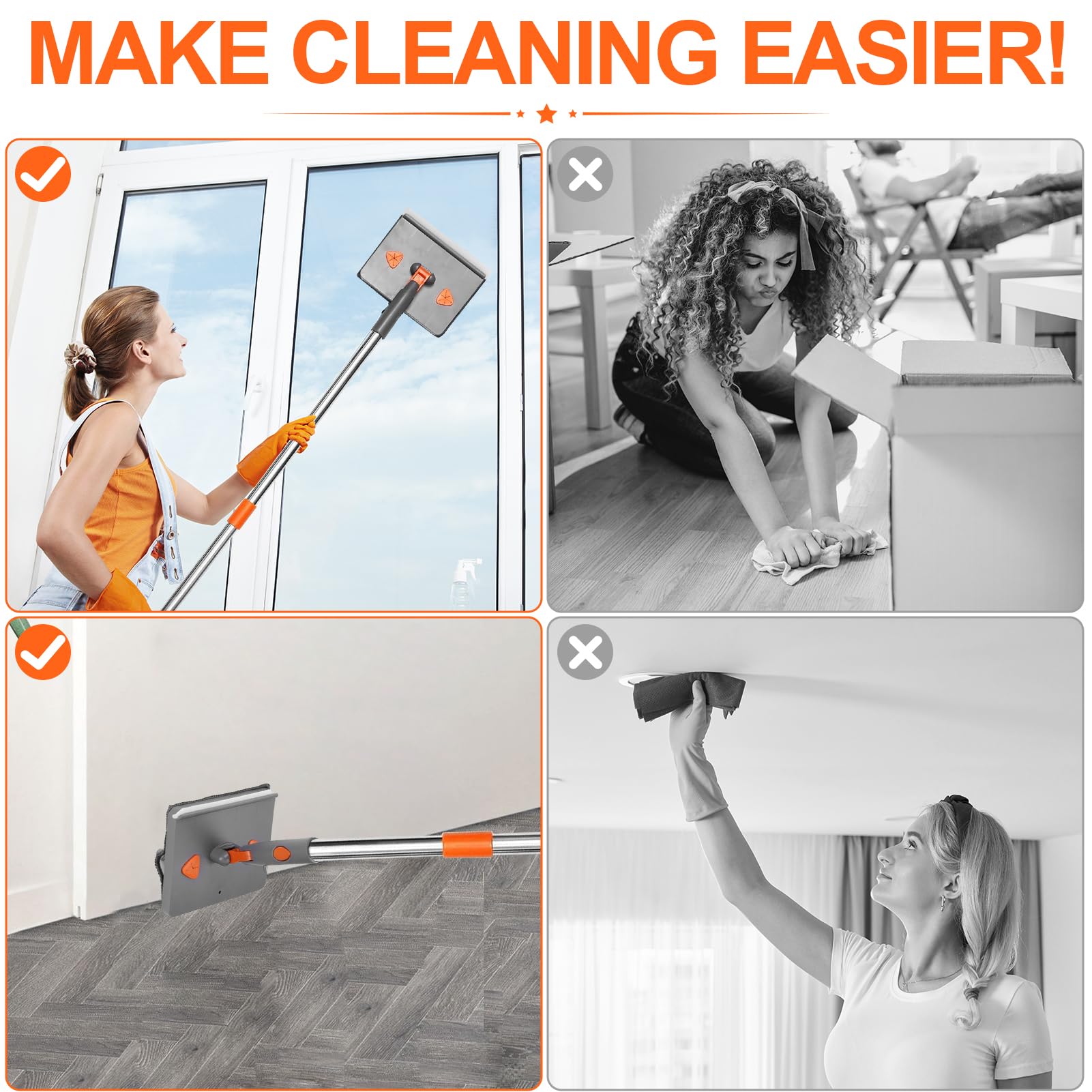 Chilymes Fliesenreiniger Mit 147cm Teleskopstiel - 4-in-1 Wischmopp Für Bad & Boden