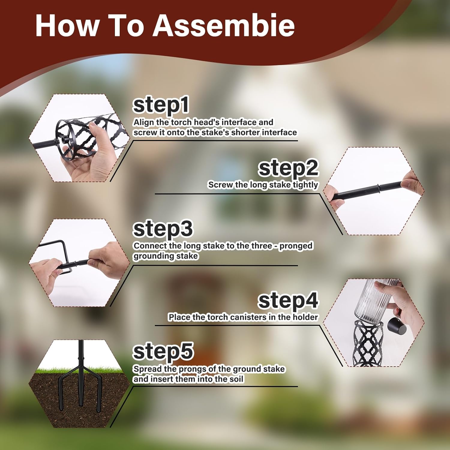 Glass Citronella Torches Set of 4, 16oz Outdoor Glass Torch Garden Décor, 55 inch Outdoor Clear Glass Citronella Torches with 3-Prong Grounded Stake for Garden, Patio, Party, Landscape Decor