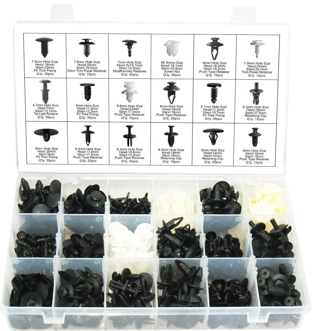 Swordfish 60400 340-Piece Universal Auto Body Retainer Fastener Clip Assortment - Nylon, Black