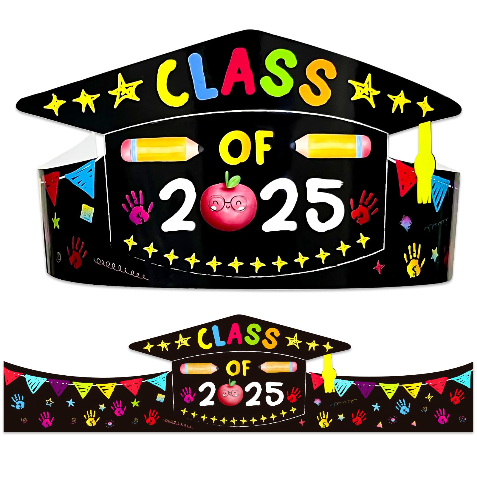 BIZIBAFF Graduation Caps - Kindergarten Preschool Graduation Decorations 24PCS Adjustable Kids Paper Graduation Hats Class of 2025 Party Favors