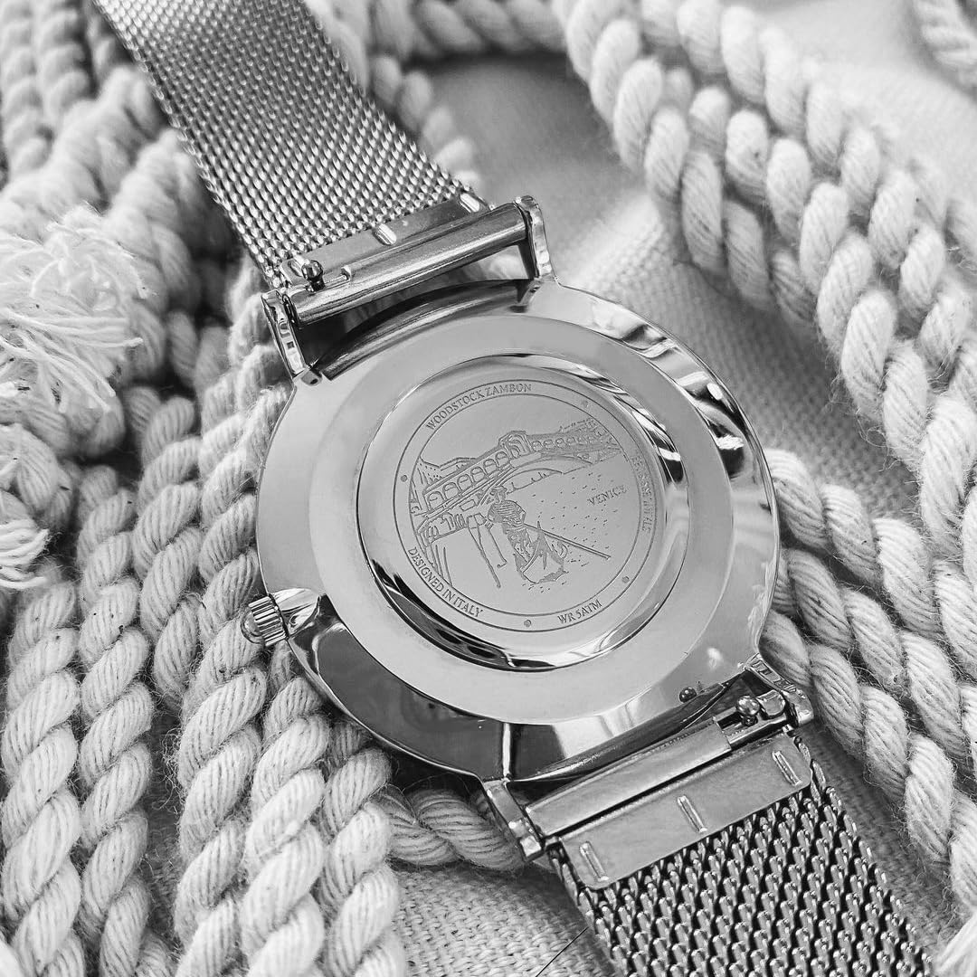 Woodstock Zambon Orologio Unisex Sea Water Impermeabile - Quadrante Bianco e Verde Acqua, Cassa in Acciaio Inossidabile e Cinturino Regolabile