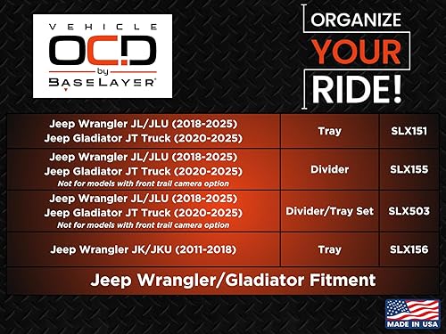 Miniatura 6 de Vehicle OCD Bandeja organizadora de consola central con forros negros para Jeep Wrangler JLJLU (2018-2024) Jeep Gladiator JT Truck (2020-2024),