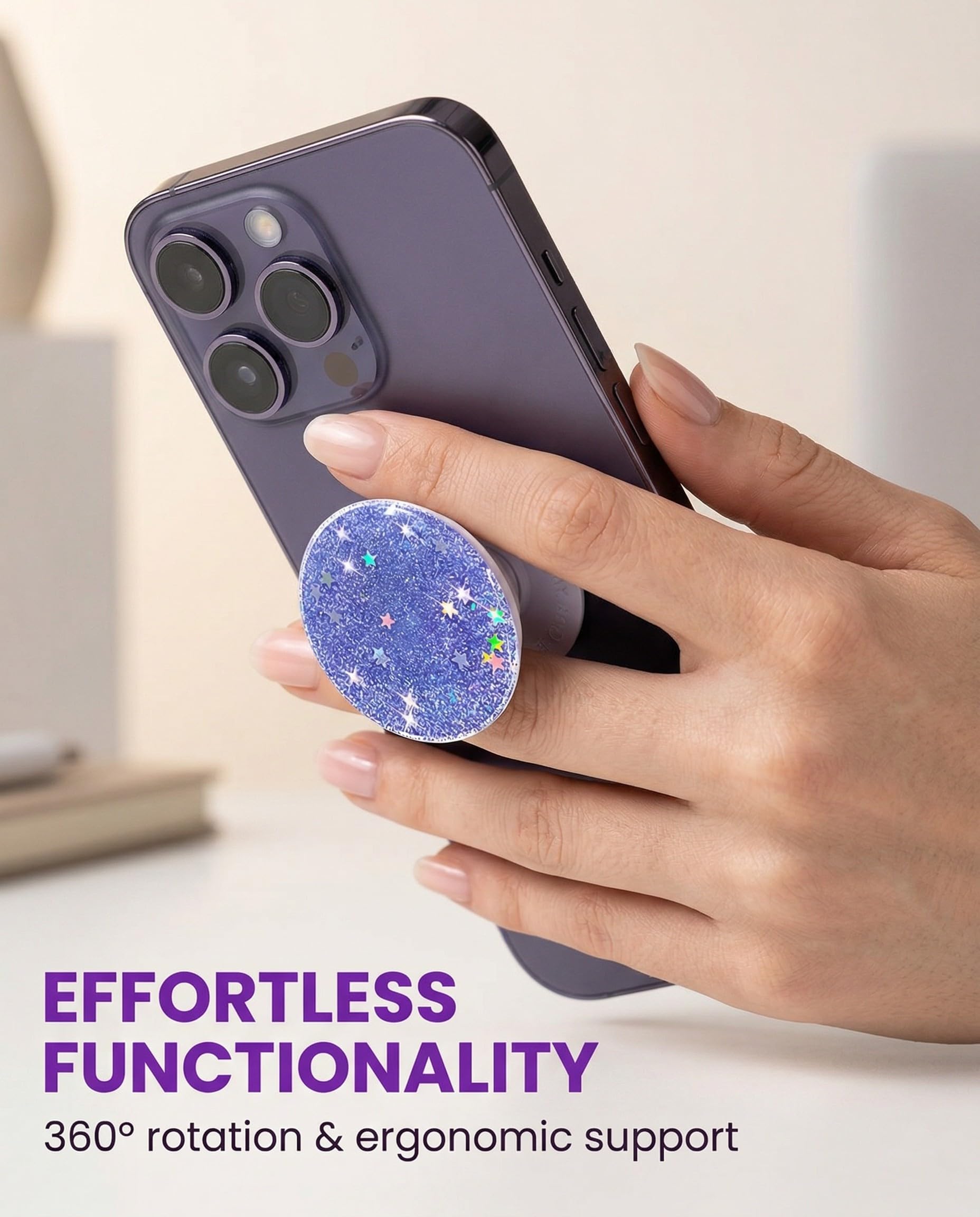 2 Pezzi Supporto Impugnatura Telefoni, Impugnatura Smartphone, Cellular Grip per Cellulare, presa sicura, comfort quotidiano per smartphone e tablet, pieghevole e retrattile,Viola/Blu