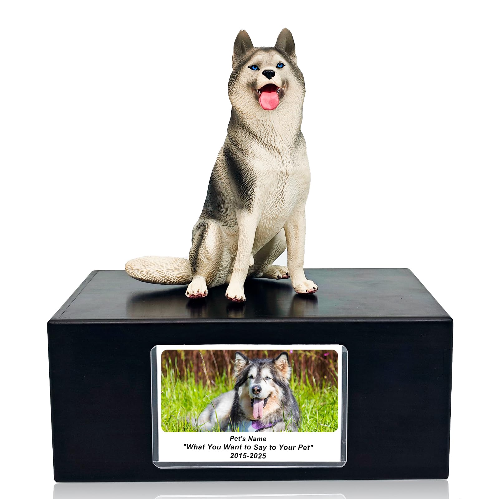 MEM PLANETE Pet Dog Urns for Ashes Memorial Gifts for Loss Lovers Shadow Box Sympathy Keepsake Small Big Cremation Casket Funerary Frame Pictures Solid Rosewood Material Alaskan Malamutes Figurine Urn