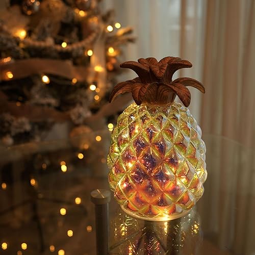 hvfun Lámpara de cristal de piña con temporizador, funciona con pilas, colores de ensueño capturados por la luz del sol, para sala de estar,