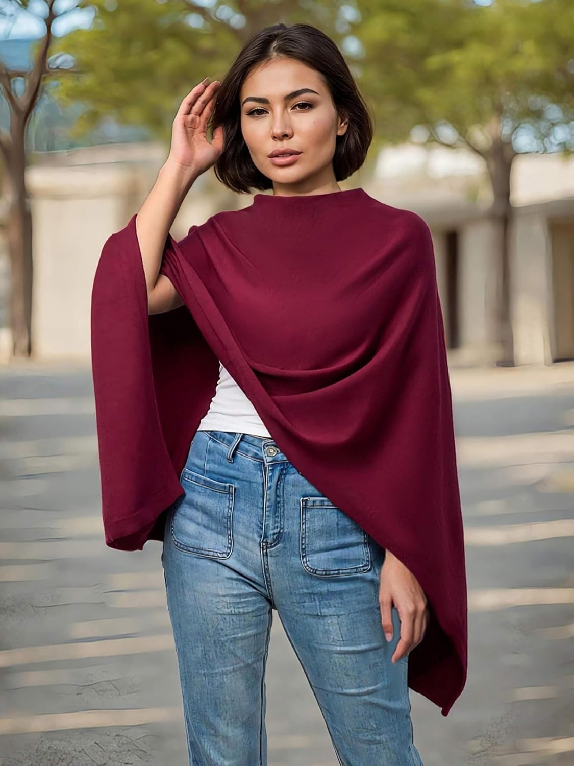 Lacretazhi Women's Shawl Wraps Lightweight Knitted Poncho Sweater Versatile Scarf Cape Cardigan for Autumn Winter Spring - Image 2