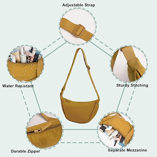 Miniatura 7 de Bolso bandolera para mujer, riñonera pequeña de media luna, mini bolsa de cinturón, bolsa de nailon, bolsa de hombro con correa ajustable para la