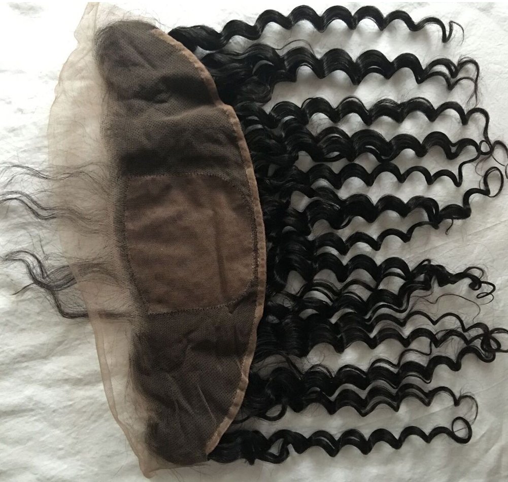 Silk Base Lace Frontal Closure Human Hair Free Part with Baby Hair Deep Wave Brazilian Virgin Human Hair Frontal Natural Color (16 inch)