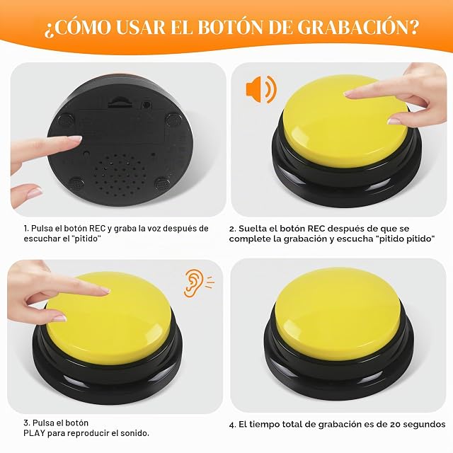Foto 6 de 7 de DUBUOZA 6 Piezas Botones Perros Comunicación Buzzers con Botones de Grabación Botón de Grabación de Voz…