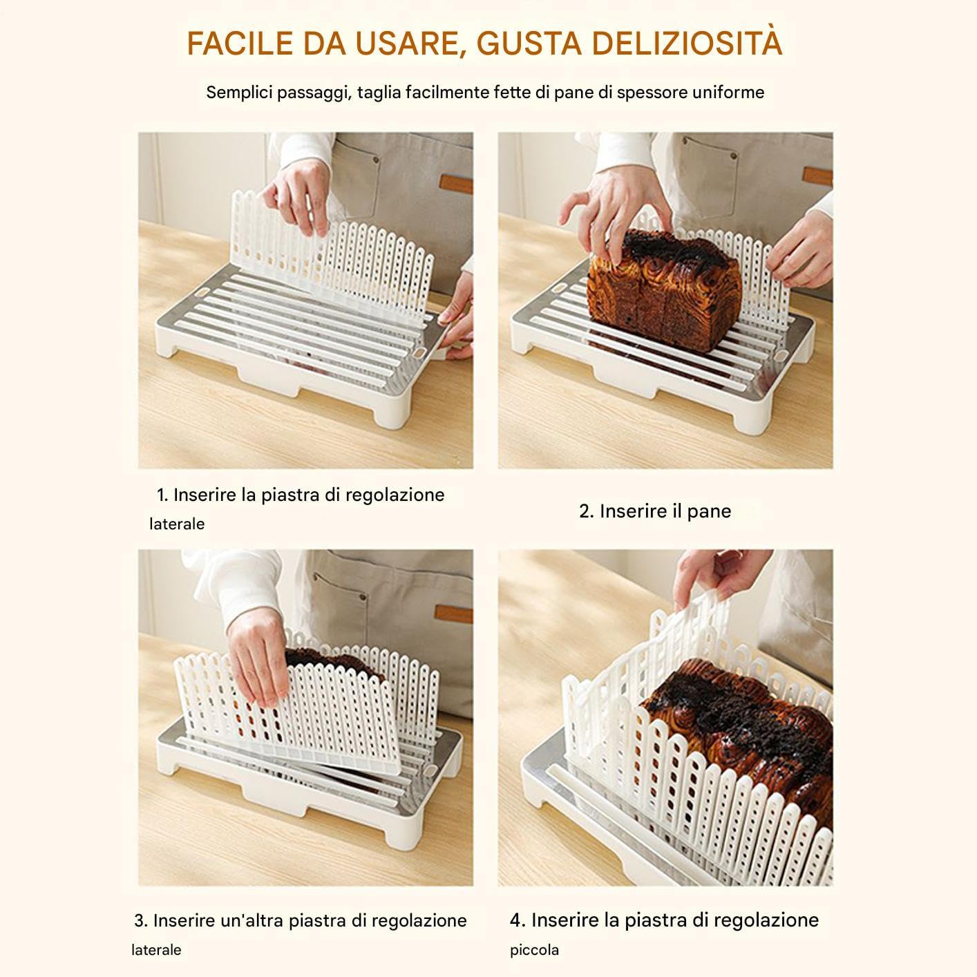 Affetta Pane - Tagliere Per Pane Casereccio Con Vassoio Raccoglibriciole,Guida Taglio Regolabile e Pieghevole per Fette Perfette