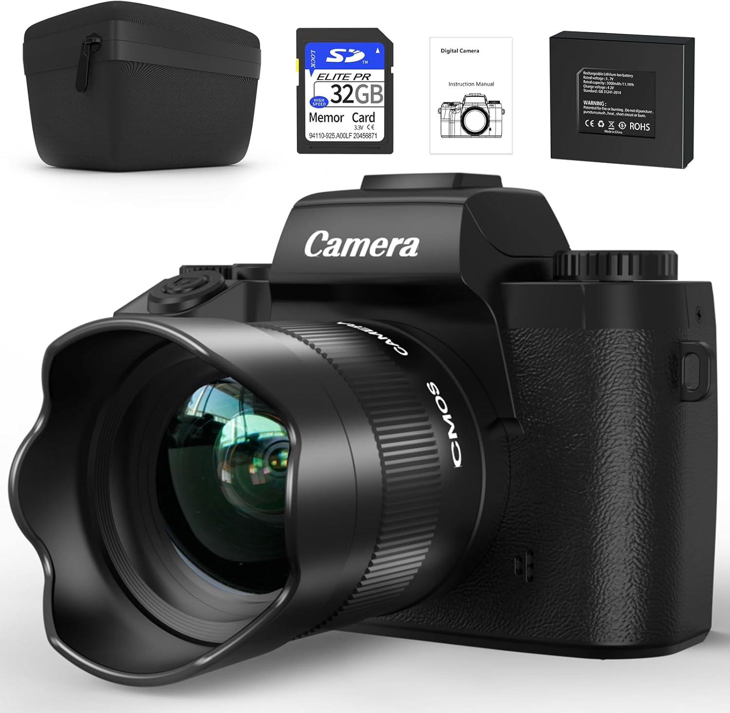 4K Digital Camera, Cameras for Photography, 64MP WiFi Touch Screen Vlogging Camera for YouTube with Flash, 32GB Card, Lens Hood, 3000mAH Battery, Front and Rear Cameras -(JJQQ-W05-4K-Black5)