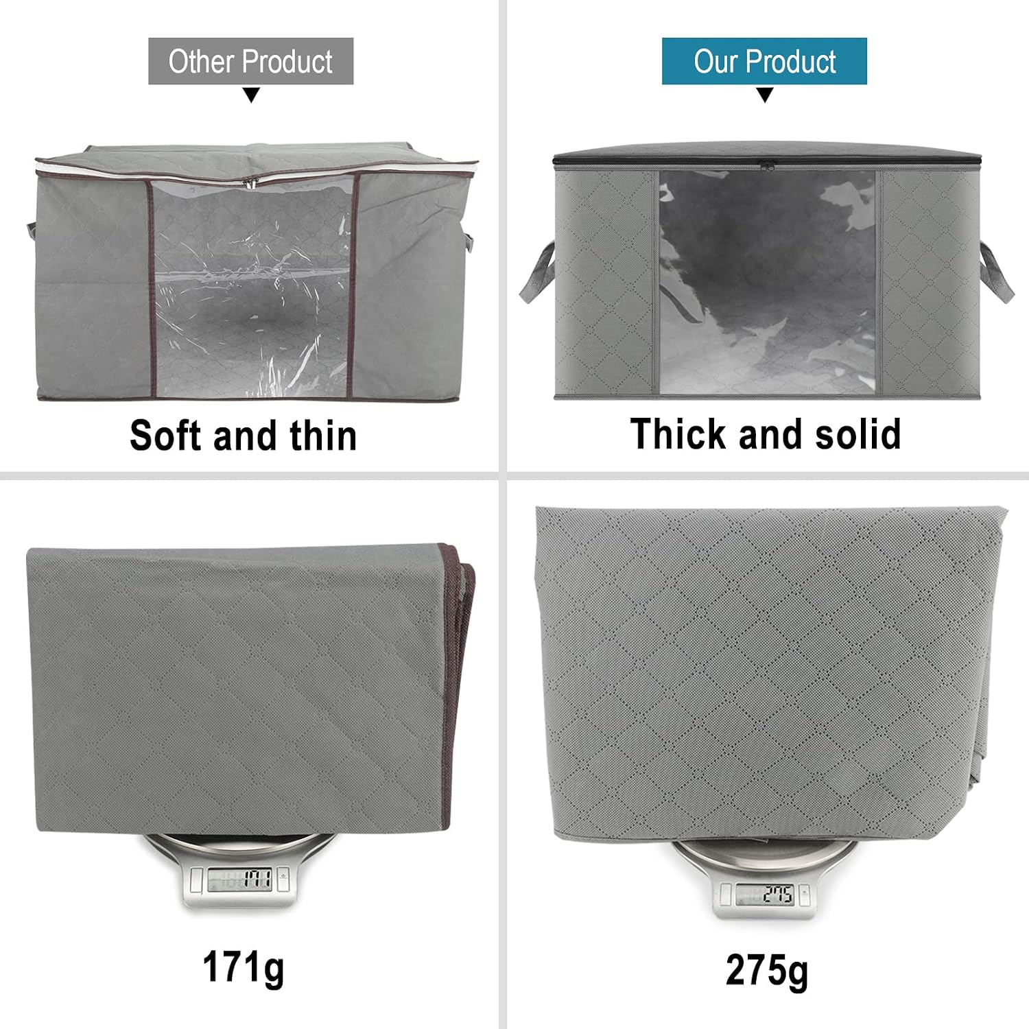 CCidea 2 Pack Clothes Storage Bag Organizer with Reinforced Handle, Great for Clothes, Blankets, Bedding, Wardrobe Storage (Medium Gray）