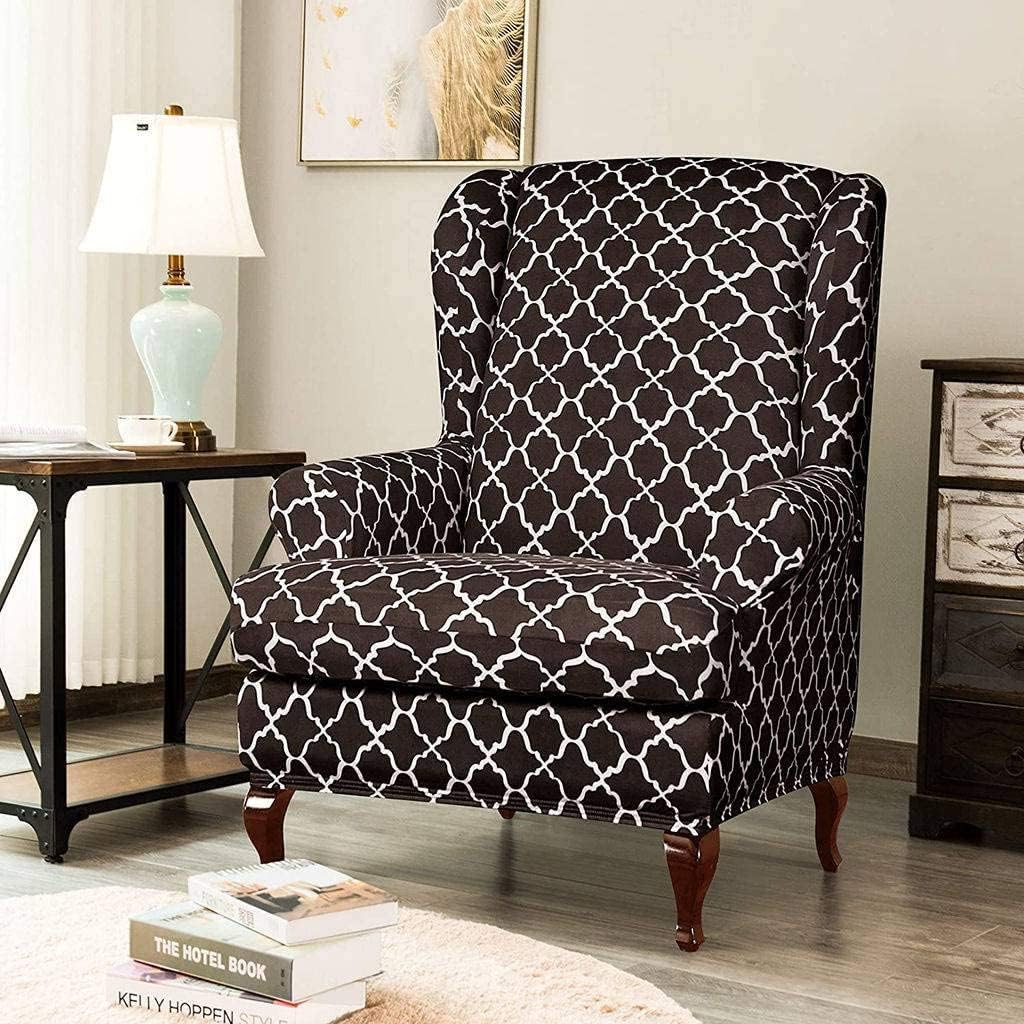 Sofa Covers Stretch Wing Chair Slipcovers,Armchair Covers Ultra Soft Polyester Fabric,Modern Printed Pattern Stretch Sofa Slipcover Furniture Protector (Color : Gray, Size : 2 Piece)