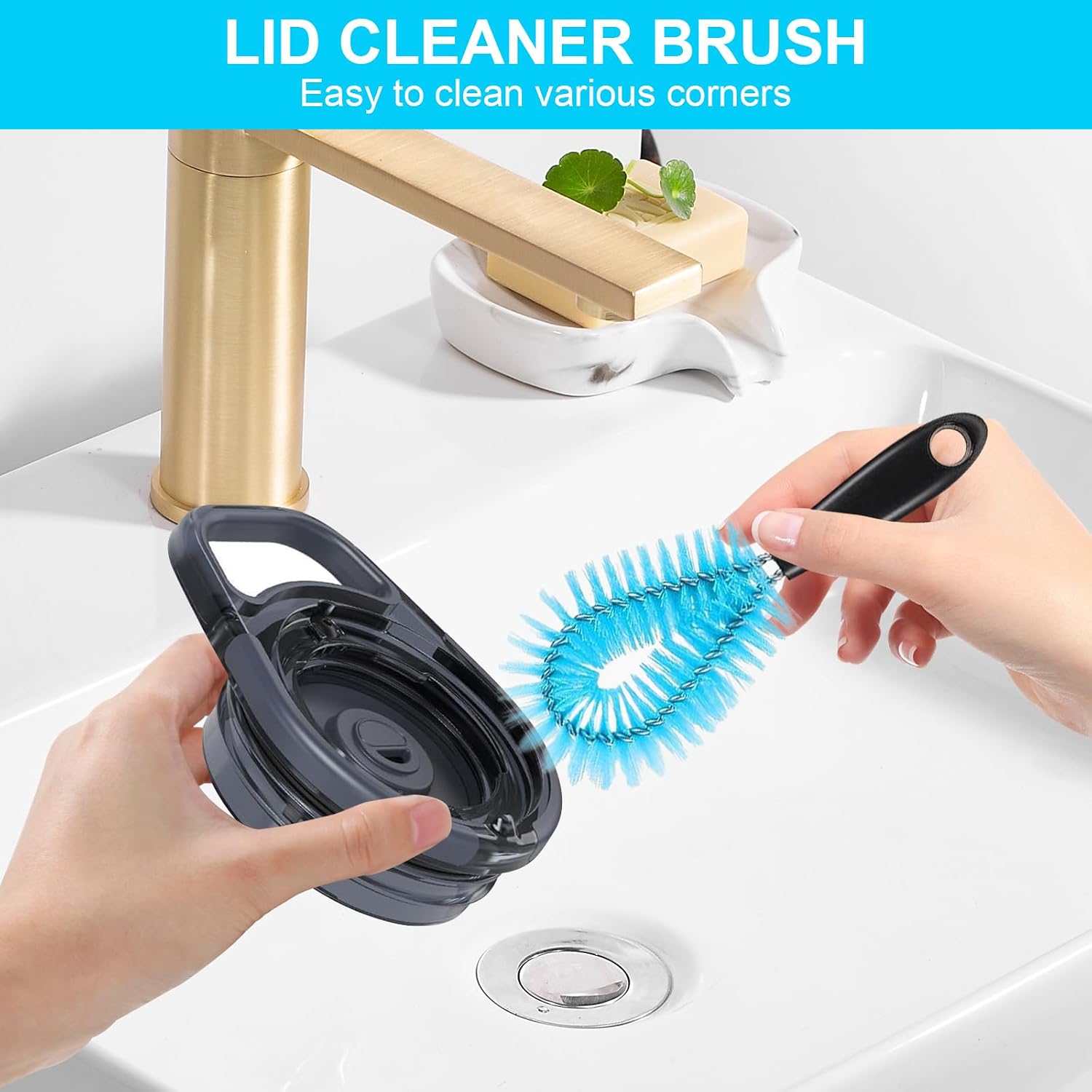 Bottle Brush Set of 3, 12.2" Stainless Steel Long Handle Bottle Cleaning Brushes for Water Bottles, Baby Bottles, Coffee Cups, Flasks, Cup Lid Cleaning Brush