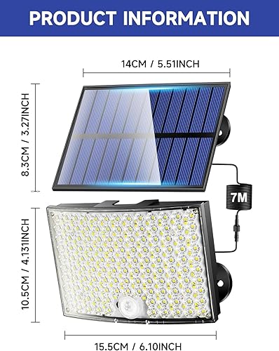 Miniatura 9 de Luces Solares de Inundación para Exteriores, [268LED/7M/5 MODOS/2 PIEZAS] Luces Solares de Movimiento para Exteriores Impermeables, CONTROL