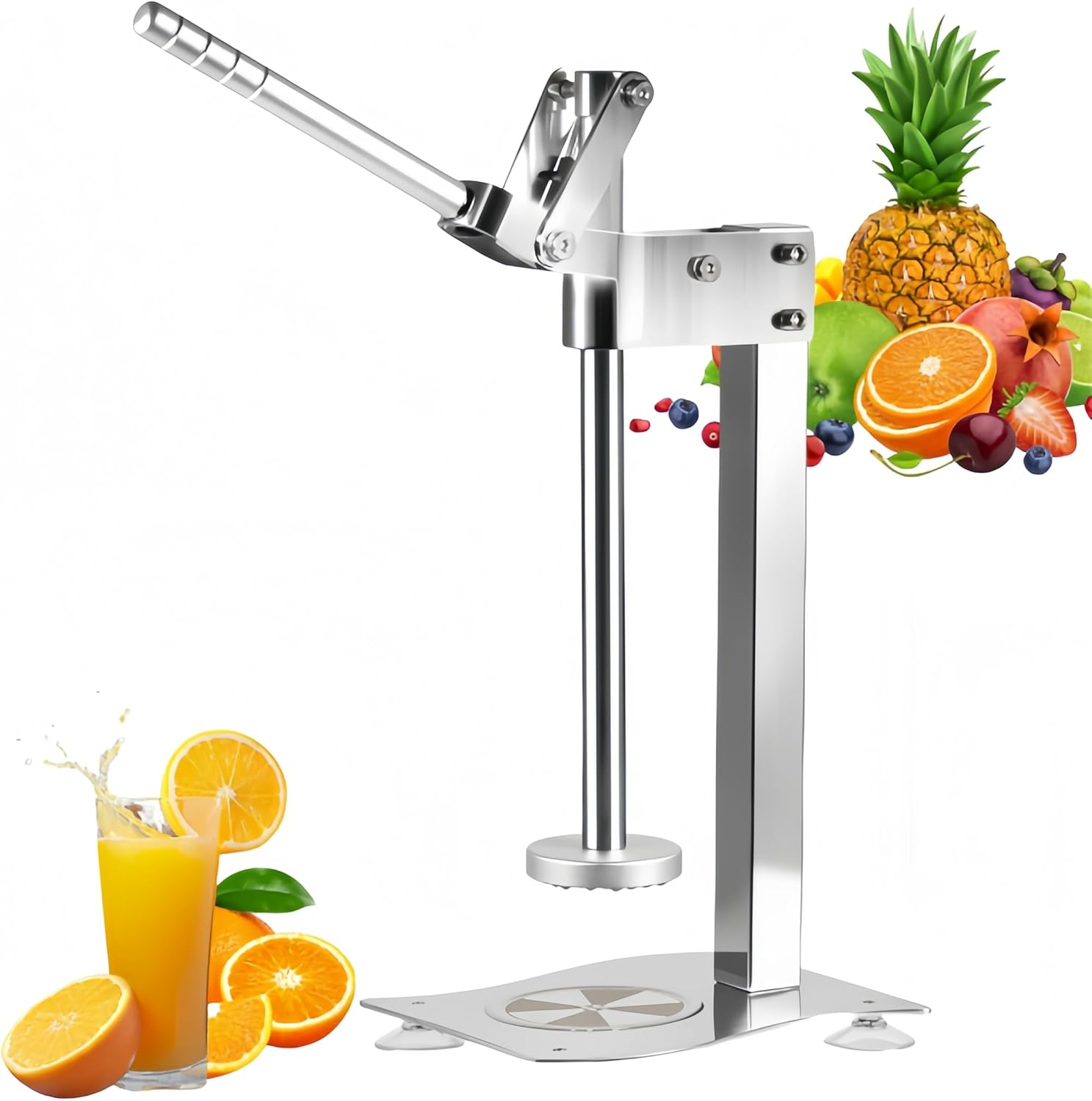 Lemon Press Squeezer, Heavy Duty 304 Stainless Steel Lemon Smasher Manual Juicer, Hand Press Fruit Citrus Juicer Squeezer Nut Crusher, with Labor-Saving Handle & Suction Cups
