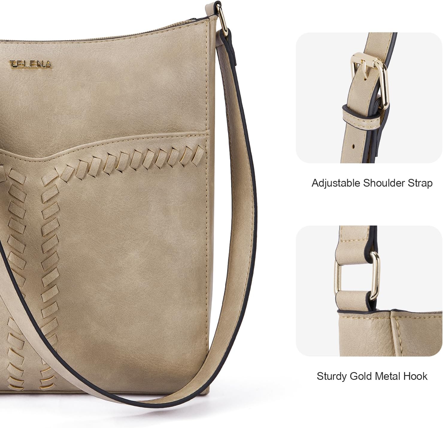 Telena Crossbody Purses for Women Trendy Vegan Leather Purses Bucket Hobo Bags Handbags with Adjustable Guitar Strap