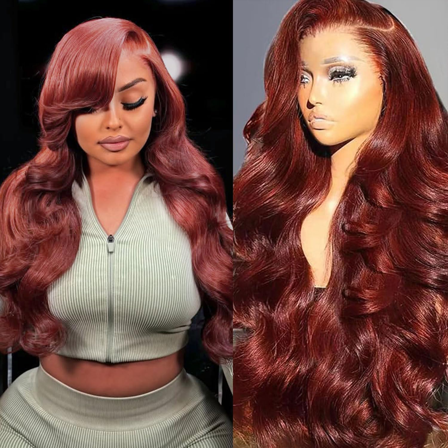 Aicrelery Reddish Brown Lace Front Wigs Human Hair Pre Plucked 13x6 Body Wave HD Lace Frontal Wigs for Women 180% Density Glueless Wig 33b Copper