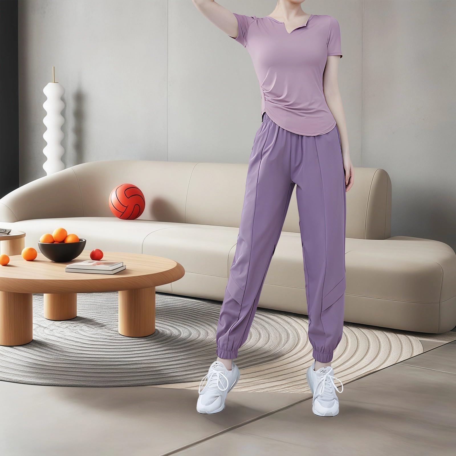 Conjunto de yoga y gimnasio de 3 piezas para mujer, brasier deportivo, camiseta de manga corta y pantalones largos, tela transpirable de elastano y poliéster, talla XXL disponible, Púrpura, talla