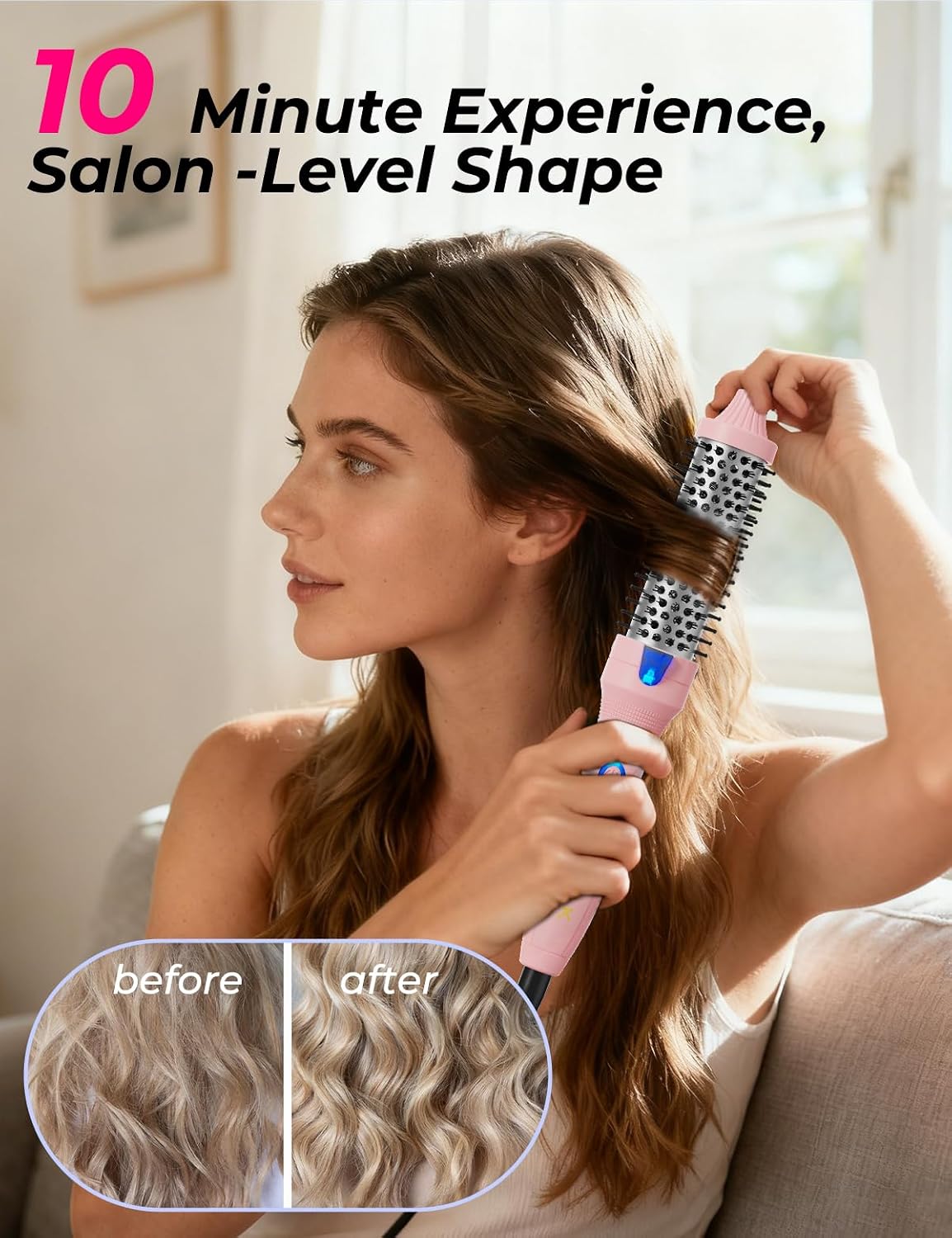 K&K Thermal Brush Keratin Protect Heated Barrel Hot Hair Brush Ionic Smooth Shine Volumize Comb Dual Voltage Hair Straightener Curler Styling Tool 1.25 Inch
