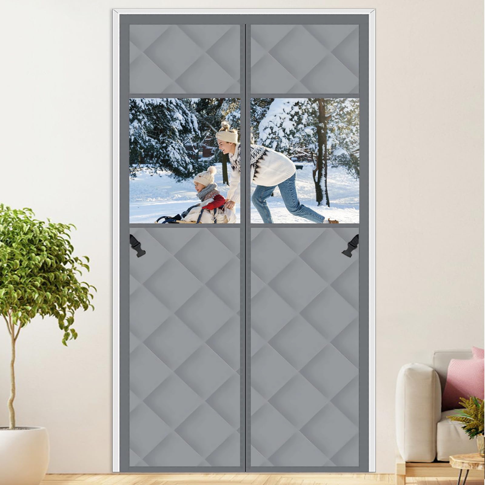 SUNOYA Tenda termica magnetica, protezione dal freddo, per porta, 90 x 210 cm, protezione dal freddo, per porta, inverno, isolante, antivento, impermeabile, con finestra trasparente