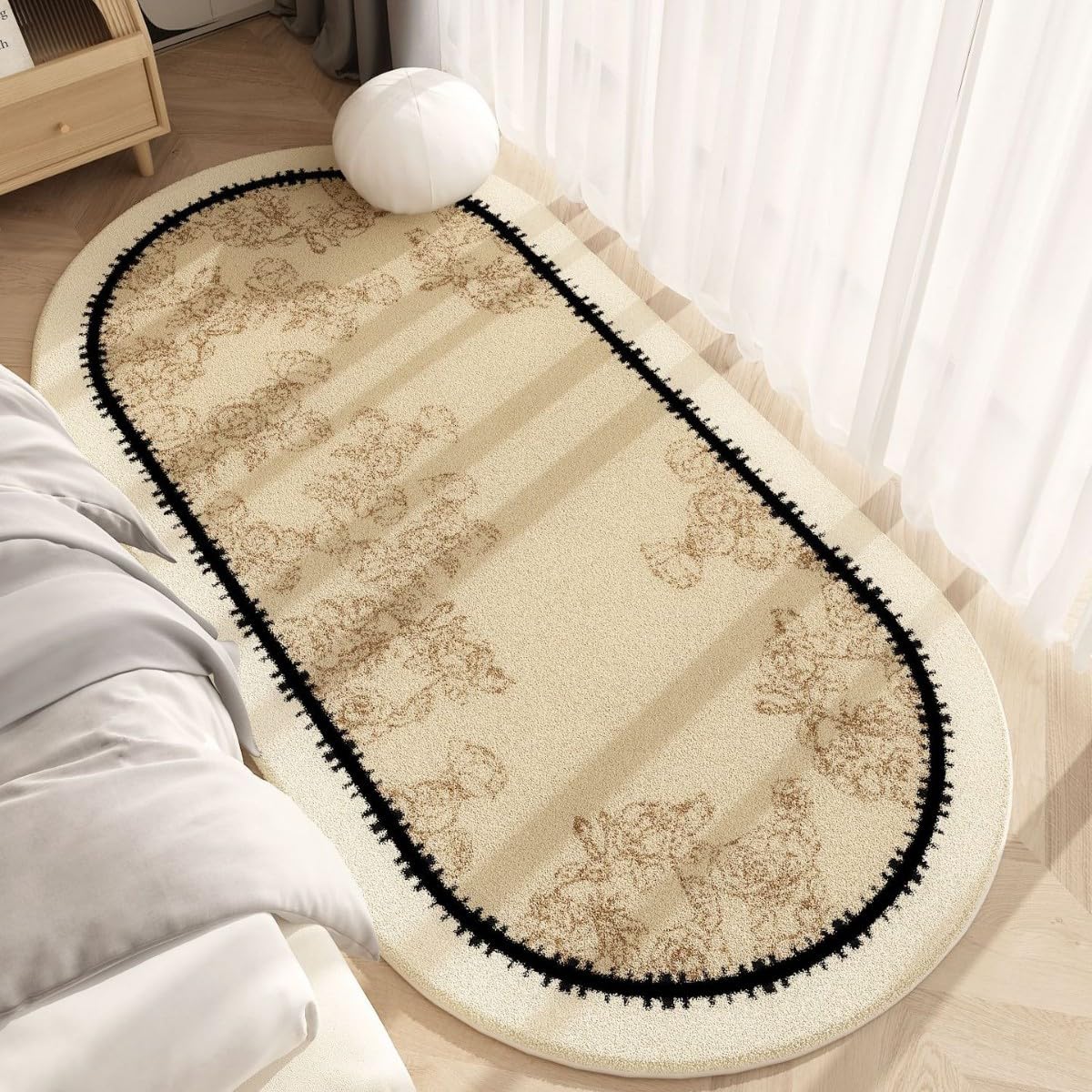 Alfombra oval de rosas 80x140cm estilo francés vintage para decoración de dormitorio y comedor moderno