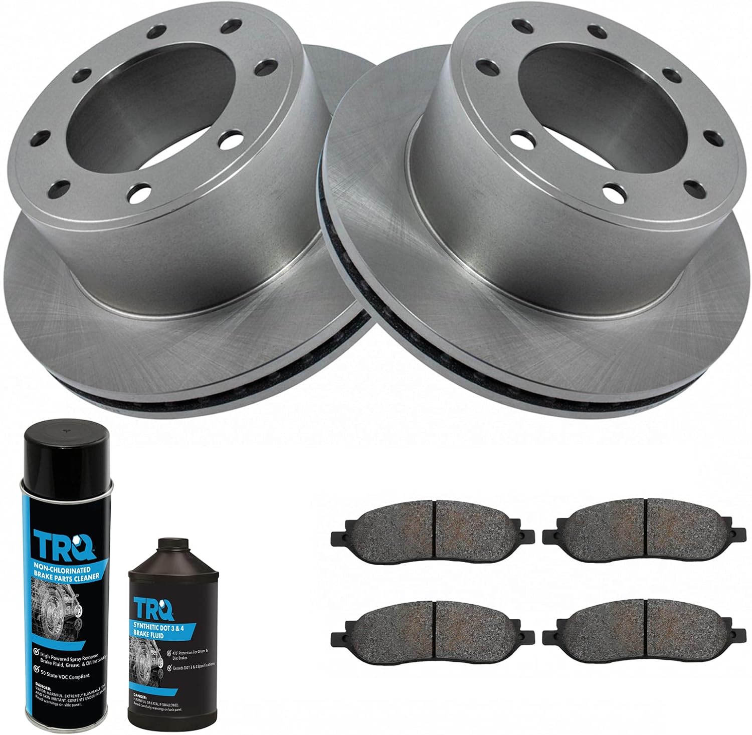 TRQ Rear Brake Pad & Rotor Kit Brake Chemical Kit Brake Pads Brake Rotor Semi-Metallic Compatible with 2005-2007 Ford F-250 Super Duty F-350 Super Duty