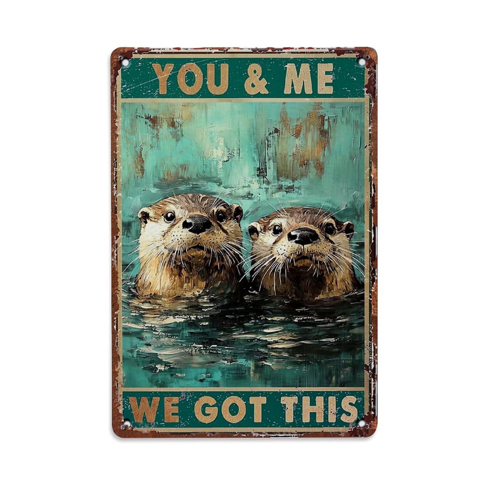 Jdfenggu Vintage Two Otters Swimming Together Art Retro Metal Tin Sign, Metal Poster For Bar, Home, Man Cave, Kitchen, Laundry Room Art Decor 8X12 Inch